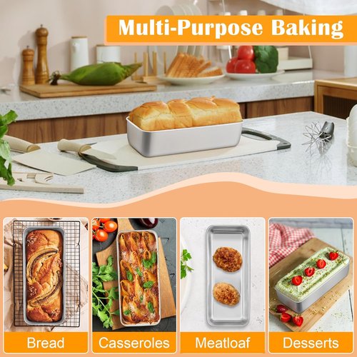 E-far Stainless Steel Loaf Pan Set - 2 Pack, 12” x 5” Baking Molds for Bread, Meatloaf & Cakes