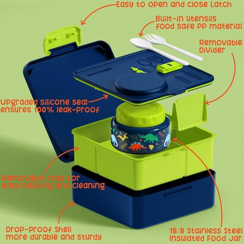 Fimibuke Bento Box - BPA-Free & Leakproof Lunch Container with Insulated Food Jar | 3-4 Compartments for Kids