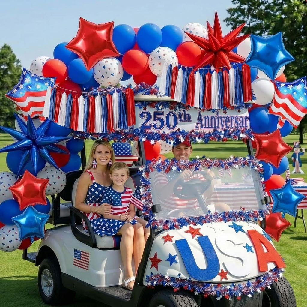 Patriotic Balloon Garland Arch Kit - Red, White & Blue Star Print & Flag Foil Balloons for 4th of July Celebrations