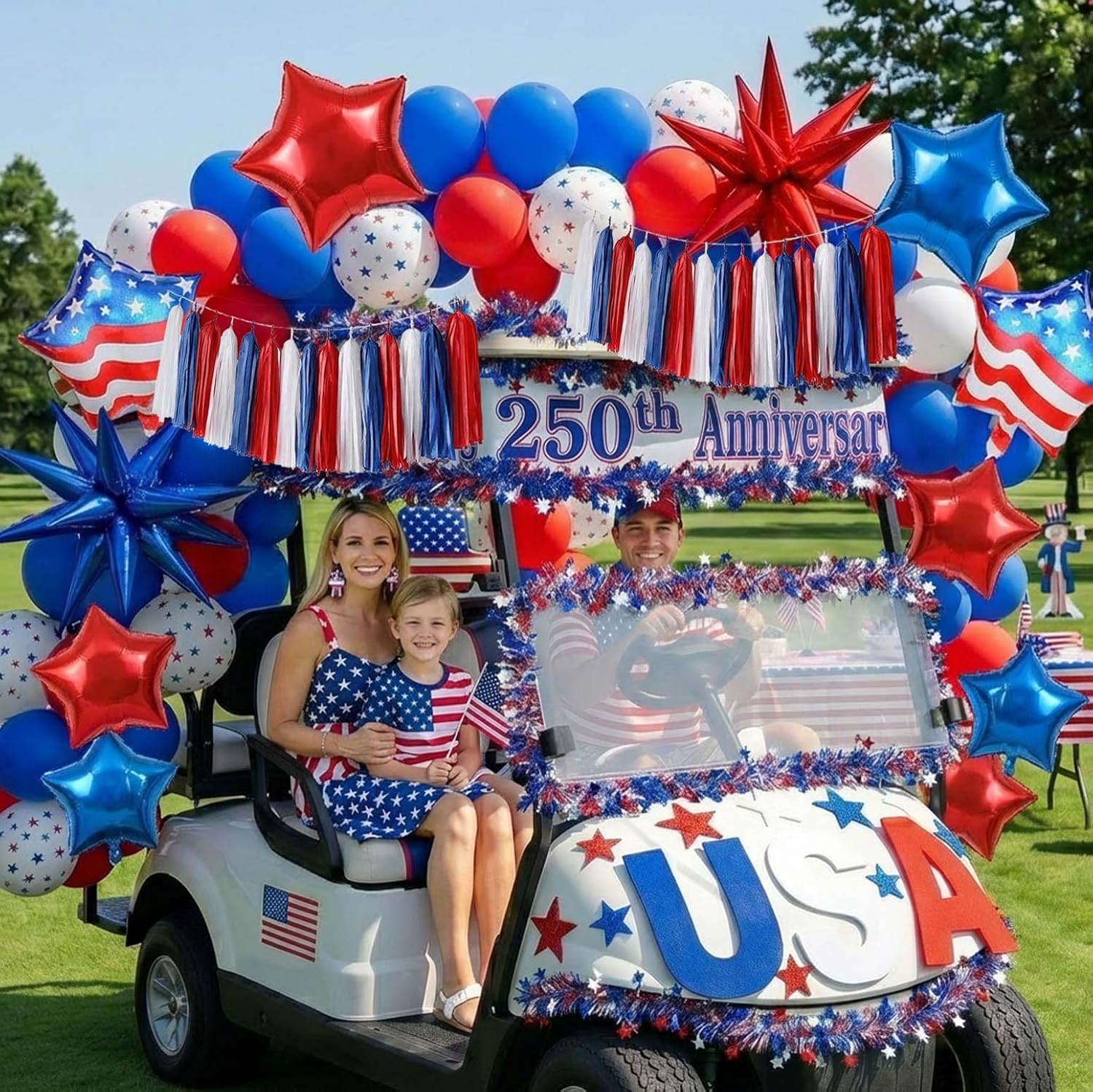 Patriotic Balloon Garland Arch Kit - Red, White & Blue Star Print & Flag Foil Balloons for 4th of July Celebrations