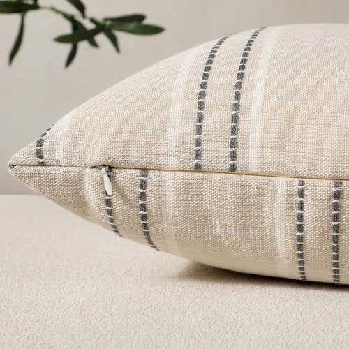 Hckot Throw Pillow Covers - Set of 2 Decorative Striped Linen Cushions | 20x20 Inches, Grey