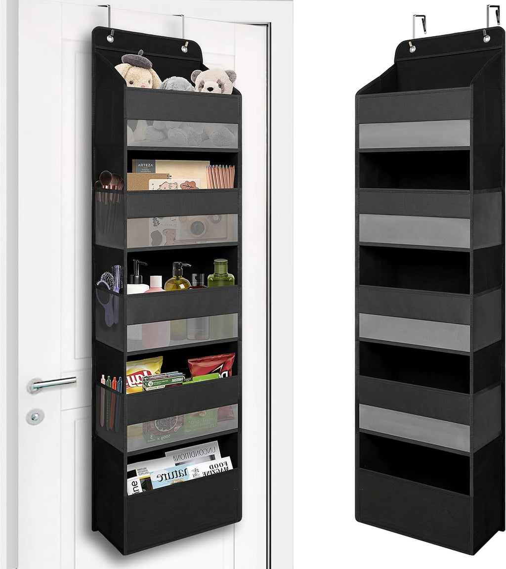 TYMENSH Over Door Organizer - Heavy Duty Storage with 5 Large Pockets for Closet, Bathroom, Nursery & More | Black