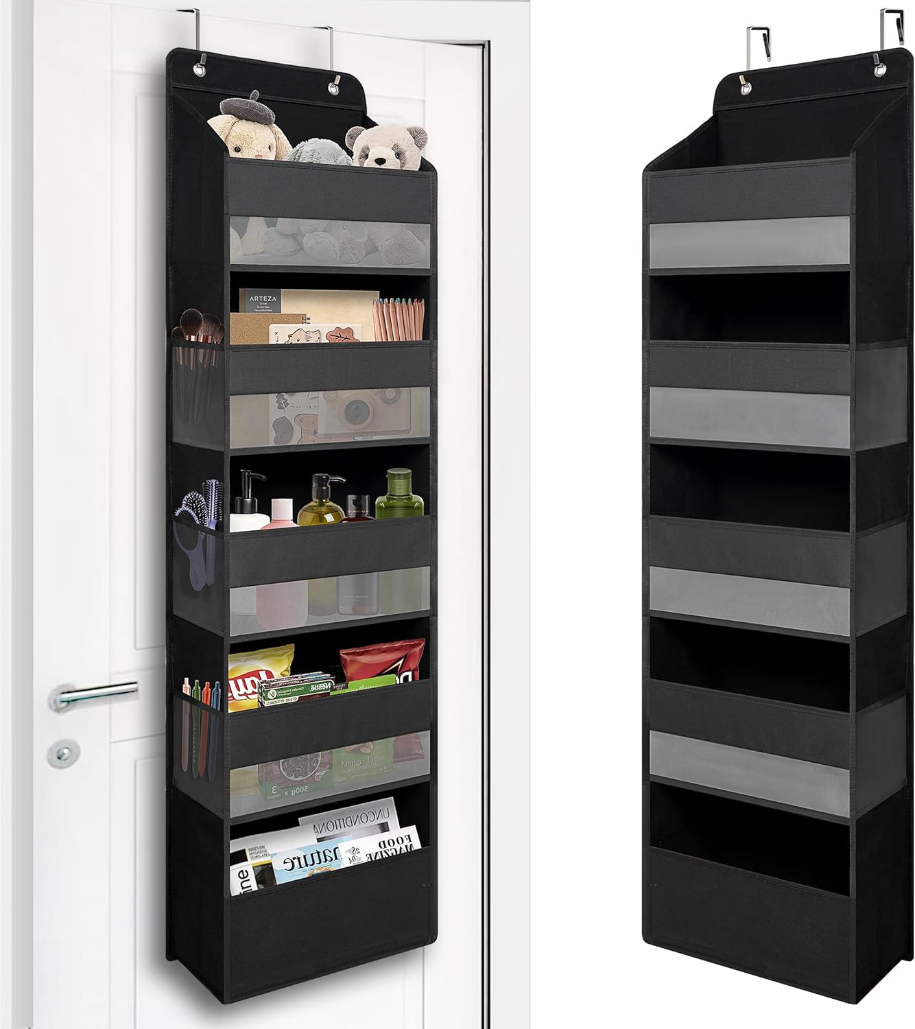 TYMENSH Over Door Organizer - Heavy Duty Storage with 5 Large Pockets for Closet, Bathroom, Nursery & More | Black