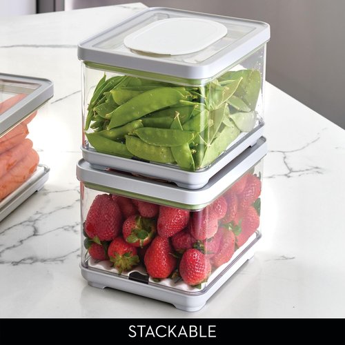 iDesign Small Fridge Produce Bin with Removable Drainage Tray and Lid - Gray