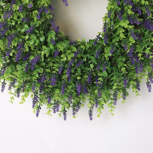 Artificial Lavender & Eucalyptus Wreath - 26" UV Resistant Faux Greenery for Front Door & Outdoor Decor