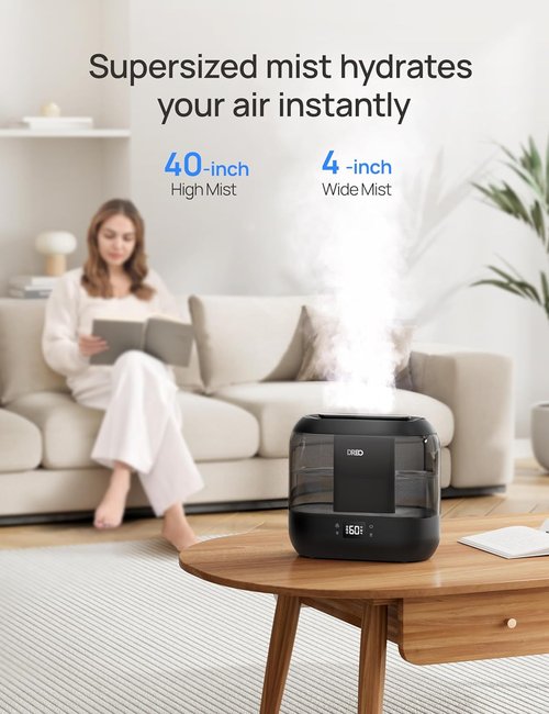 Dreo Smart Humidifier - Top Fill 4L Large Room Cool Mist | 36H Runtime, Touch/App/Voice Control, Black