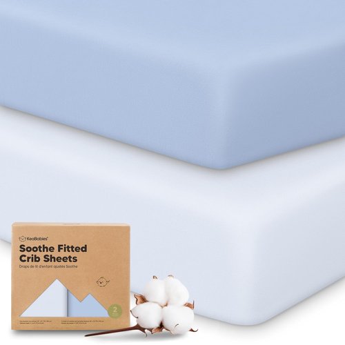 KeaBabies Organic Crib Sheets - 2-Pack Fitted Jersey Cotton for Baby Bed | Soft & Breathable 52x28 (Blue Flax)