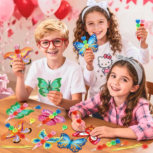 SpringFlower 30 Pack Valentines Day Cards for Kids School with Stacking Heart Pencils, Valentines Day Gifts Exchange for Kids Boys Girls, Valentines Party Favors Prizes Set for Kids