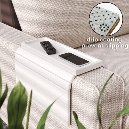 Danfoxer Sofa Arm Tray,Bamboo Folding Couch Arm Tray,Sofa Armrest Trays with Anti-Slip Pad for Drinks,Snacks,Phone,Remote Control（White）