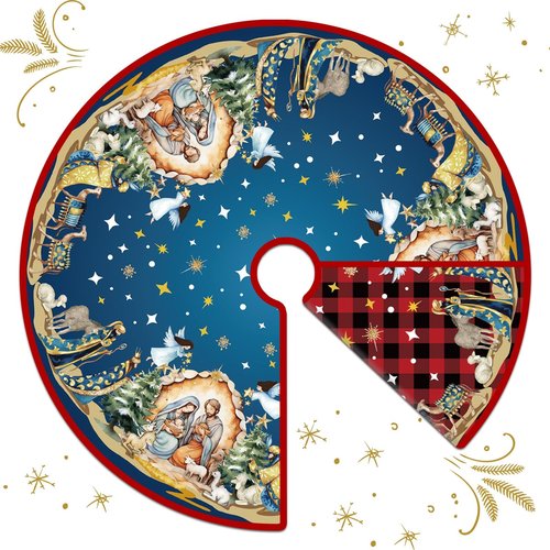Reversible Nativity Scene Christmas Tree Skirt 36 Inch Religious Christmas Tree Mat Jesus Christian Christmas Tree Skirt Buffalo Plaid Holy Night Winter Holiday Tree Mat Decoration
