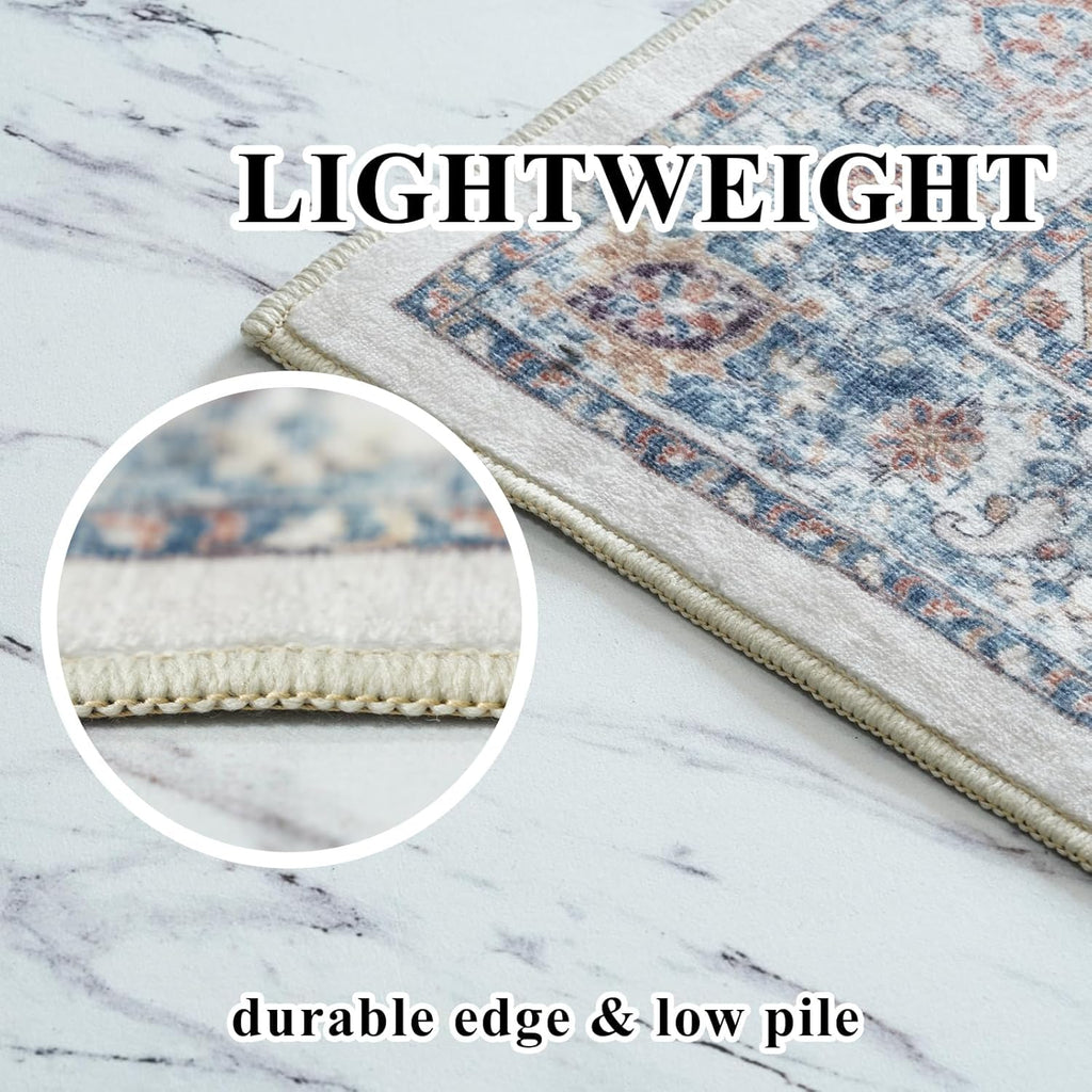 Skiennix Washable 3x5 Kitchen Area Rug - Cozy Soft Low Pile Carpet for Living Room & Entryway | Brick
