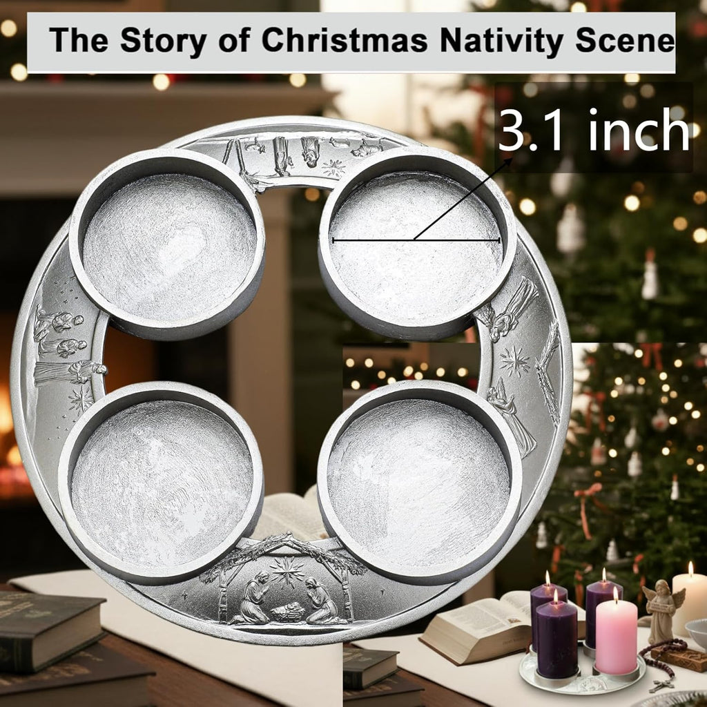 Shellwei Advent Wreath Candle Holder - Metal Nativity Scene Design for Christmas Centerpiece Decor | Fits 3-Inch Pillar Candles
