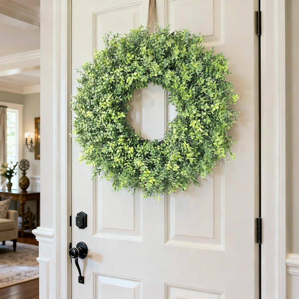 Regine Switzerland 26" Artificial Boxwood Wreath - Fresh Greenery for Front Door & Outdoor Decor