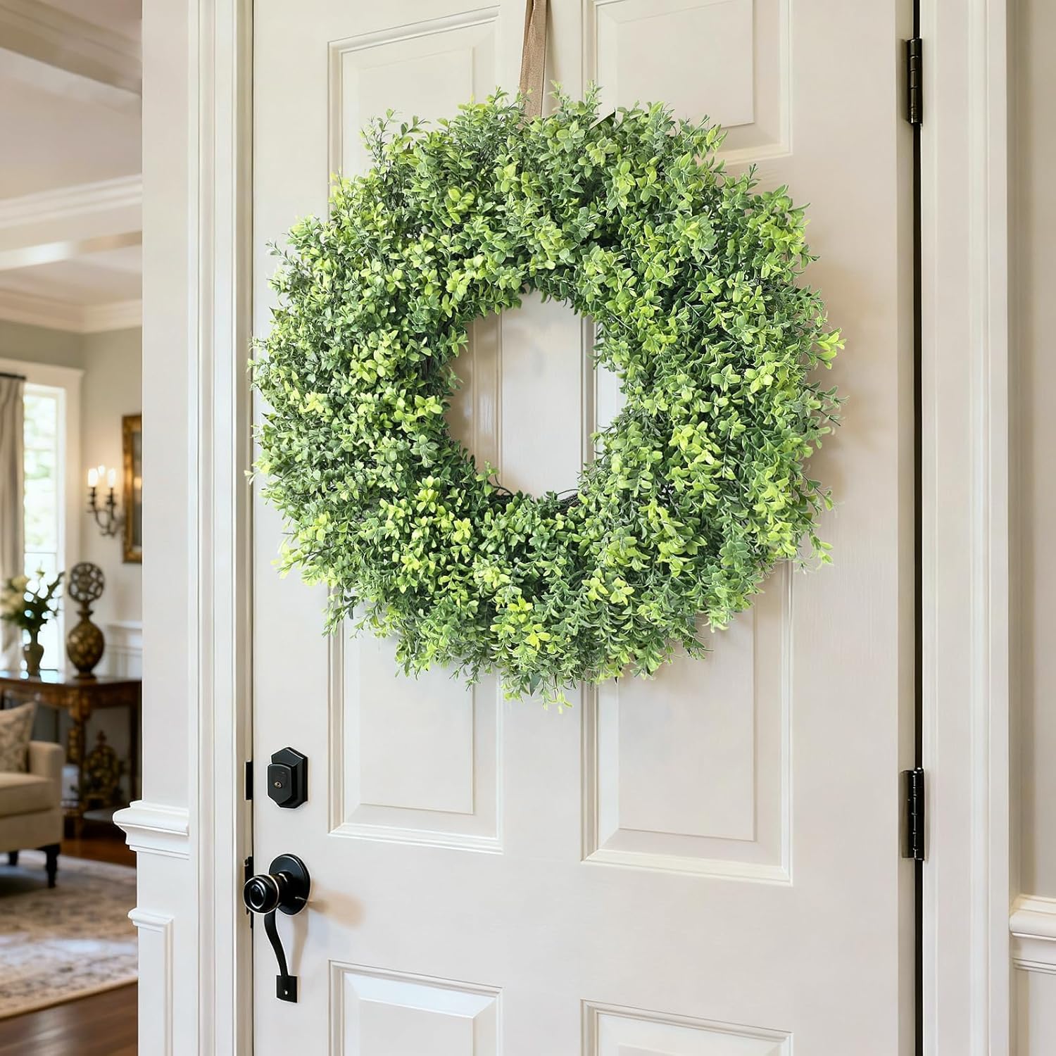 Regine Switzerland 26" Artificial Boxwood Wreath - Fresh Greenery for Front Door & Outdoor Decor