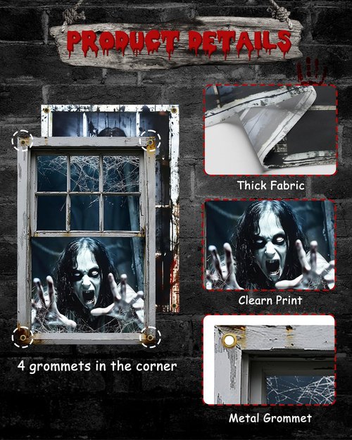 Yigney 2 Pcs Scary Halloween Window Decorations Female Ghost Window Door Cover Haunted Halloween Curtains Silhouette Decor for Outdoor Indoor (Female Ghost)
