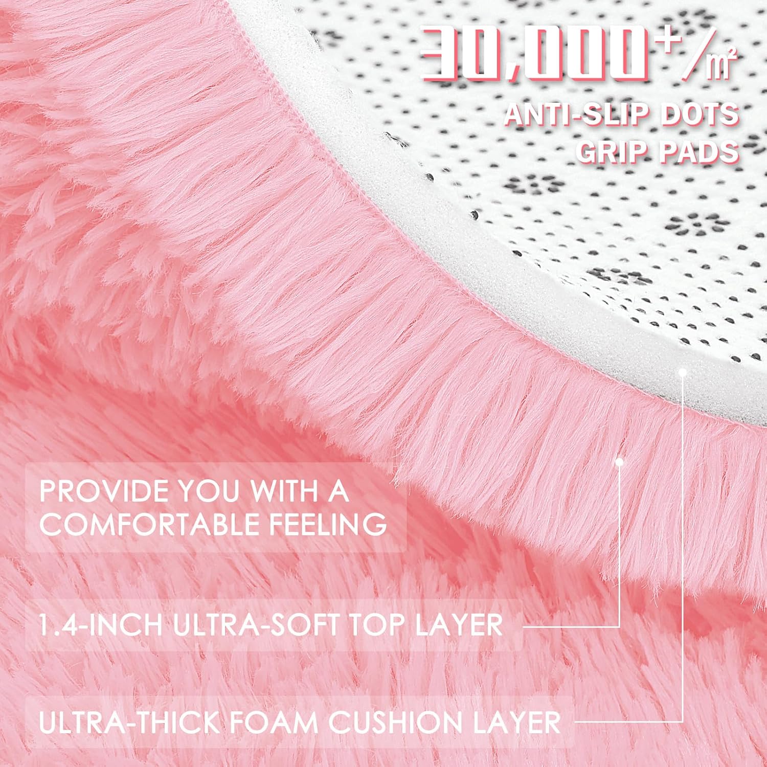 OLANLY Pink Round Area Rug - Soft, Fluffy, Machine Washable 8 ft Circle Carpet for Bedroom & Nursery Decor