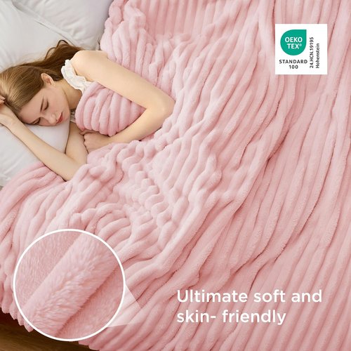 Bedsure GentleSoft Coral Pink Fleece Blanket - Super Soft Cozy Queen Size 90x90 Inches for Couch