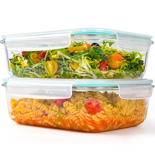 LOVYANXUE 2Pack 9.8 Cups/ 78 Oz Large Glass Food Storage Containers with Lids, Glass Meal Prep Containers with Airtight Lids - BPA Free, Leakproof, Ideal for Food Storing/Serving, Microwave/Oven Safe