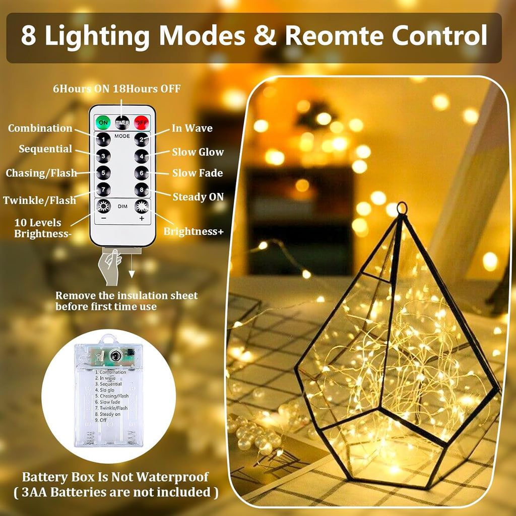 Skiennix 50 LED Fairy Lights - Battery Operated with Remote & Timer | 16 FT Warm White Twinkle String Lights for Indoor & Outdoor Décor
