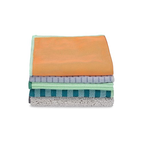 Full Circle Renew, Essential Cleaning Cloths, Ultra-Durable Recycled Microfiber, Variety Pack for Cleaning Glass, Grease, Stainless Steel, Bath & Tile, and Dust, Machine Washable - Set of 5