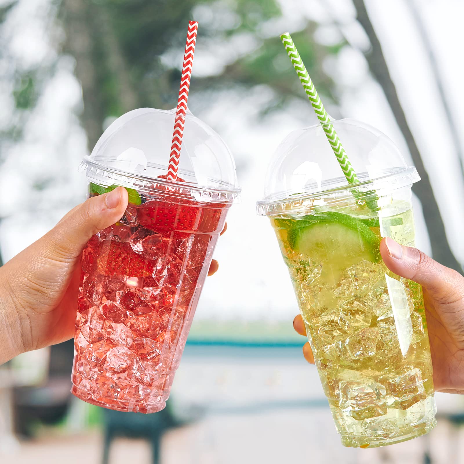 Lilymicky 90 Sets 20 oz Clear Plastic Cups with Dome Lids, 20 oz Disposable Plastic Drinking Parfait Cups for Ice Coffee, Smoothie, Frappuccino, Bubble Boba