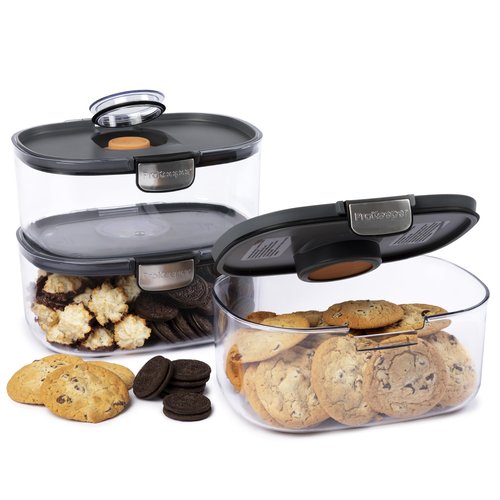 Progressive ProKeeper International Airtight Food Storage Container with Terracotta Disk for Freshness, Stackable & Dishwasher Safe, Ideal for Cookies, Baked Goods, & More 3 Quart, 3-Piece