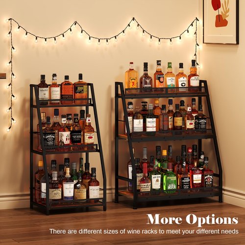 3-Tier (Safe Height for Kids & Pets) Expanded Liquor Stand, Trapezoid Wine Rack Freestanding Floor, Large-Capacity Bar Stand for Liquor Whiskey Wine Storage, Vintage Liquor Cabinet Bar for Home