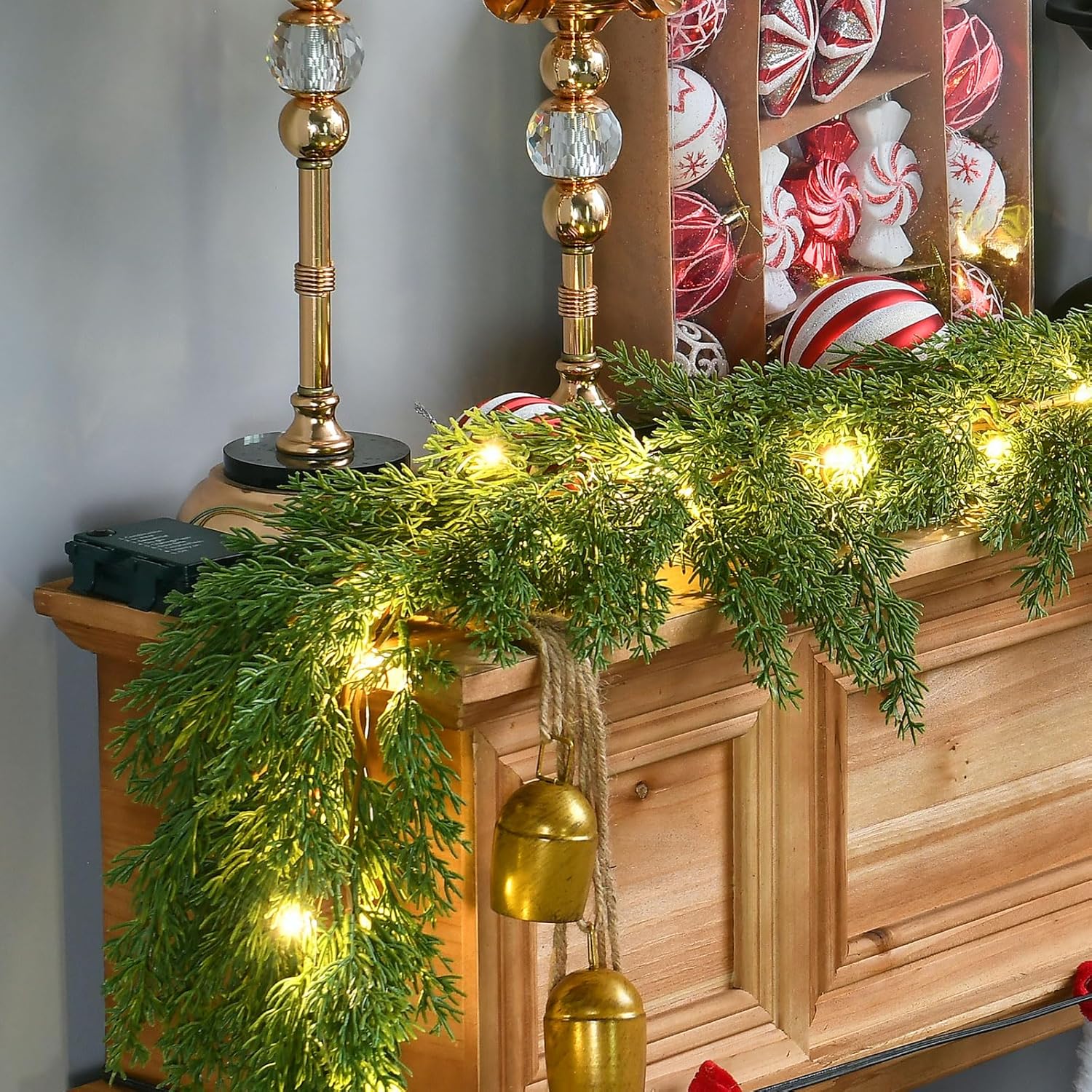 Skiennix Christmas Garland - 3PCS 6.2FT Lush Greenery with Lights | Real Touch Cedar & Soft Pine Branches for Indoor/Outdoor Decor