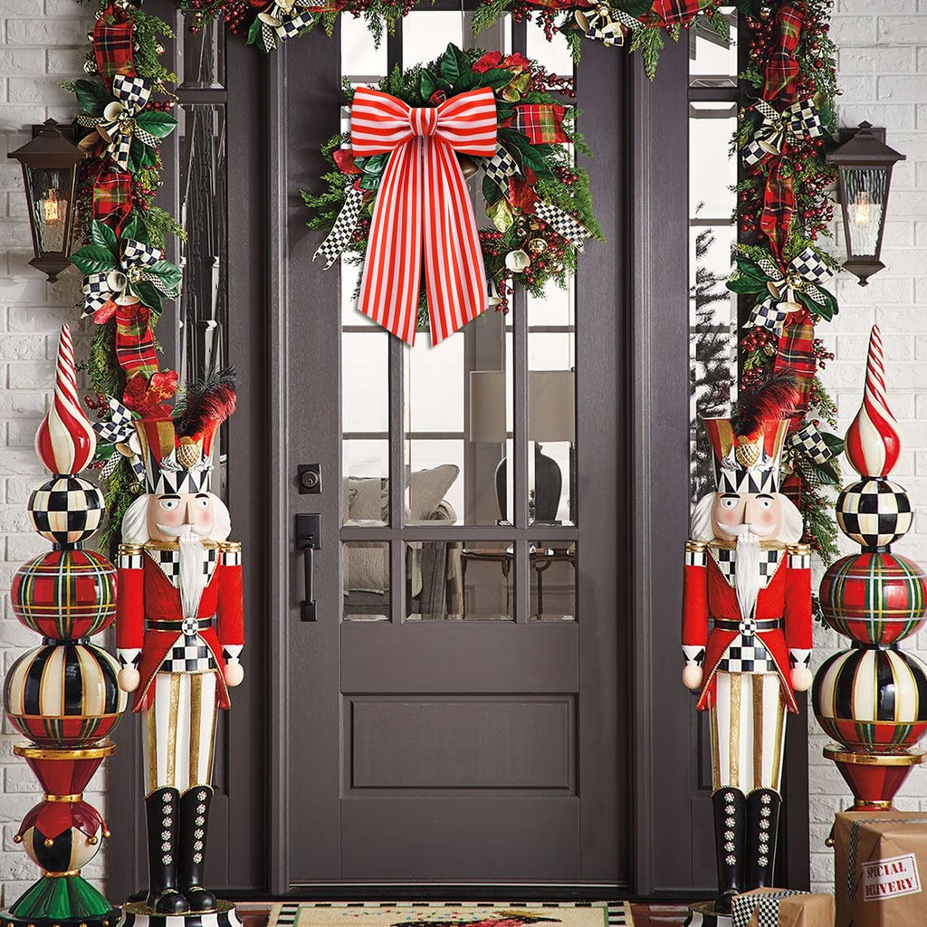 Stripe Boxwood Wreath Sash by [Brand Name] - 2 Pack Red and White Decorative Garland