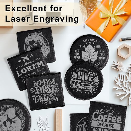 60 PCS Glossy Black Slate Coasters for Laser Engraving, MAPRIAL 2026 Upgrade 4 Inch 30 PCS Square, 30P Round Stone Drinks Coaster Bulk, Laser Blanks Material for Engraver, DIY, Gifts, Wedding