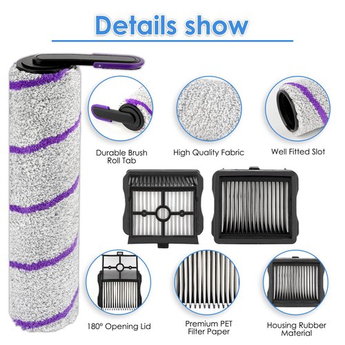 (5 Pack) S20 Pro Replacement Brush Rollers and HEPA Filters Compatible with Narwal S20 Pro Wet Dry Vacuum Cleaner, 2 Brush Rollers, 3 HEPA Filters, Replacement Parts