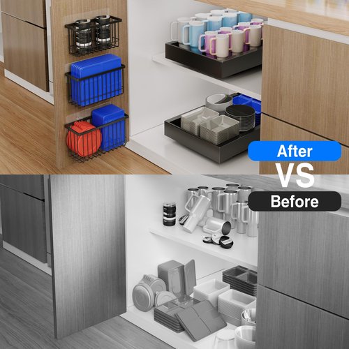 Mustorn 3 Pack Adhesive Cabinet Door Organizer, Lid Organizers Inside Cabinet Food Container/Tumbler Lid Organizer and Storage Cup Lids Holder for Kitchen & Bathroom Wall Mounted(Black)