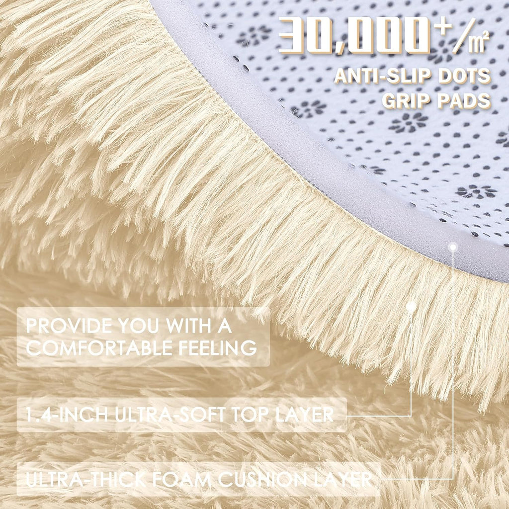 OLANLY Area Rugs - Soft Fluffy Shaggy Indoor Carpet for Living Room & Bedroom | 4x5.9 ft Cream
