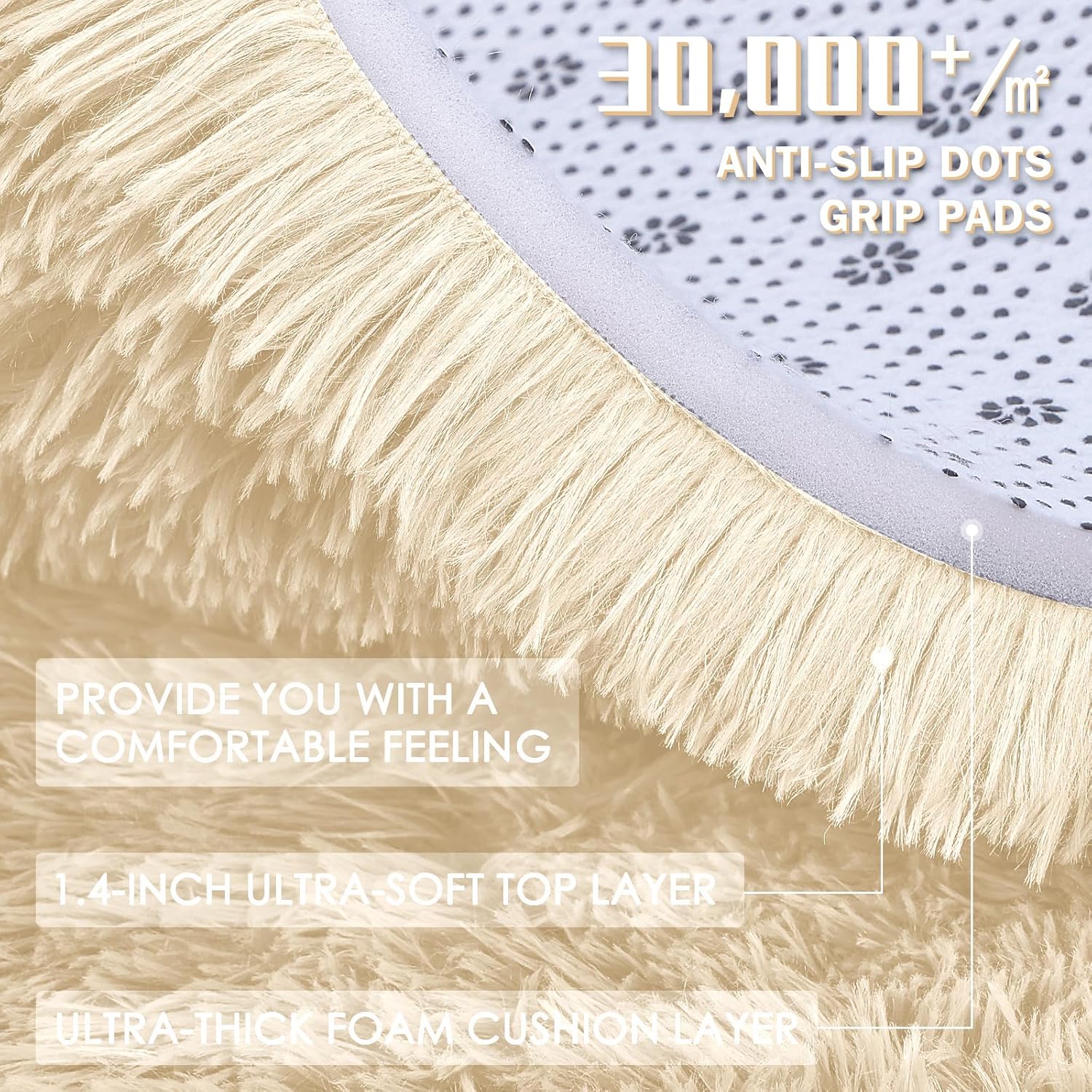 OLANLY Area Rugs - Soft Fluffy Shaggy Indoor Carpet for Living Room & Bedroom | 4x5.9 ft Cream