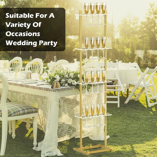 WYJREES Champagne Wall for Party, 4 Tier Acrylic Champagne Wall Holder with 32 Glass Slots, Movable Champagne Wall Flute Stand for Wedding, Parties, Events, Bridal Showers, Photo Booth Props