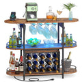 VASAGLE Bar Cabinet with LED Lights and Power Outlets, Freestanding Coffee Bar Wine Cabinet, Wine Rack, Glass Holder, Mini Bar for Liquor and Glasses, Kitchen, Dining Room, Rustic Brown ULWR007K01S