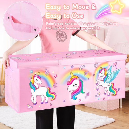 Mabahoo Extra Large Toy Chest, Collapsible Sturdy Toy Storage Organizer with Lids, 40"X14"X16" Large Kids Toybox Storage Bins Baskets for Girls, Boys, Nursery, Playroom, Pink