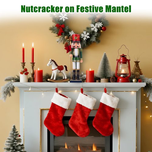 Codesteel Wooden Nutcracker Soldier Figures with Spear, 14.4 Inch Xmas Nutcracker Christmas Decor, Nutcracker Figurine Mantel Ornament Festival Shelves Decorations