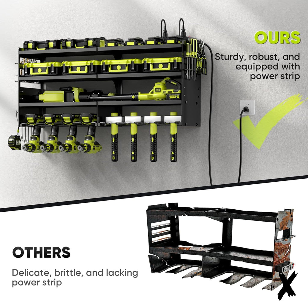 POKIPO Large Power Tool Organizer - Heavy Duty Wall Mount Storage Rack with Charging Station | Holds 600lbs