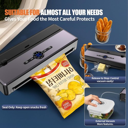 **Sealer Machine - 85KPA Strong Suction for Food Storage | Automatic Dry/Moist Mode with 10 Bags & Roll**