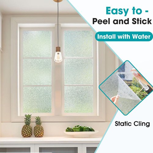 Coavas Window Privacy Film Frosted Glass Static Clings, Decorative Bathroom Door Privacy Film Day and Night, Heat UV Blocking Anti-Glare Frosting Stickers Renter Non-Adhesive, 17.5 x 78.7 Inch, Clear