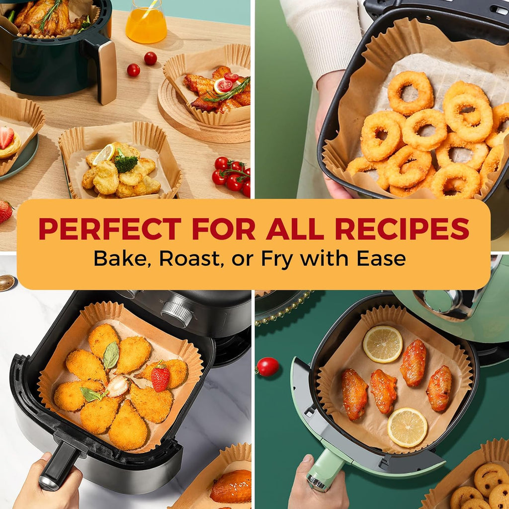 Air Fryer Liners | 100 Pcs Non-Stick Disposable Parchment Paper - 4.7" Square for 1-3 QT Baskets