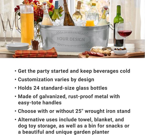 Let's Make Memories Personalized Beverage Tub w/Stand - Galvanized Beverage Tub - Customized Name & Initial – Drink Cooler - 5.5 Gallons