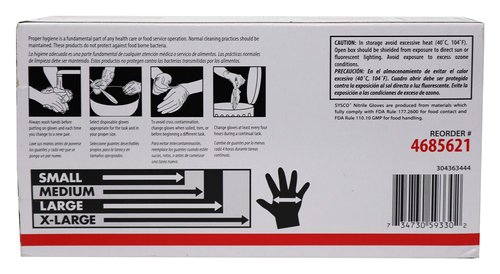 Sysco Classic Black Nitrile Extra Large Gloves Box, 100 Count