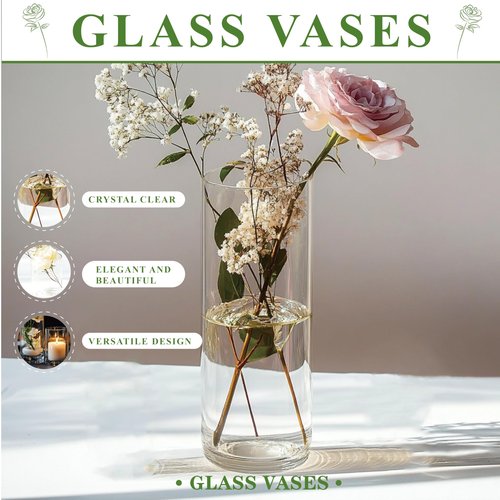 Zomiol Glass Cylinder Vase Set of 18 for Centerpieces, 4,4.7,6 inch Tall Clear Vase Bulk Floating Candle Holder for Wedding Table Home Décor and Party
