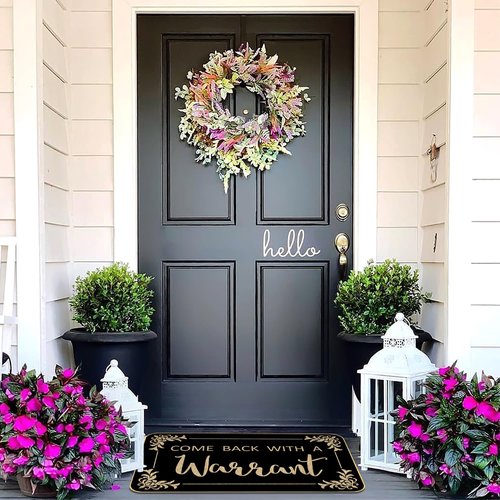 AUSTAB Funny Welcome Mats Come Back with A Warrant Shoes Mat for Entrance Indoor and Outdoor Personalized Mats Anti-Slip Novelty Gift Mat 17 x 29 Inch (Black)