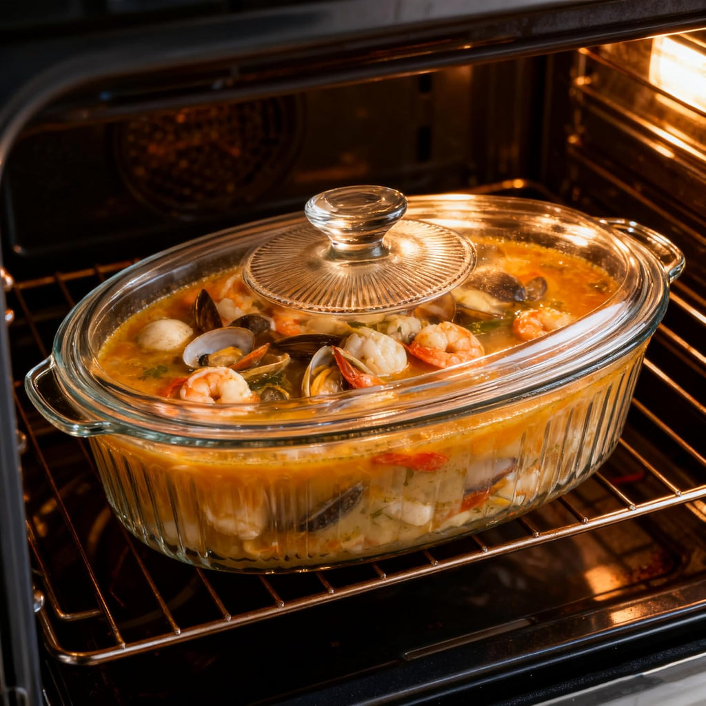 Skiennix Casserole Dish With Lid - 3Qt Clear Oval Glass Baking Dish for Cooking & Serving