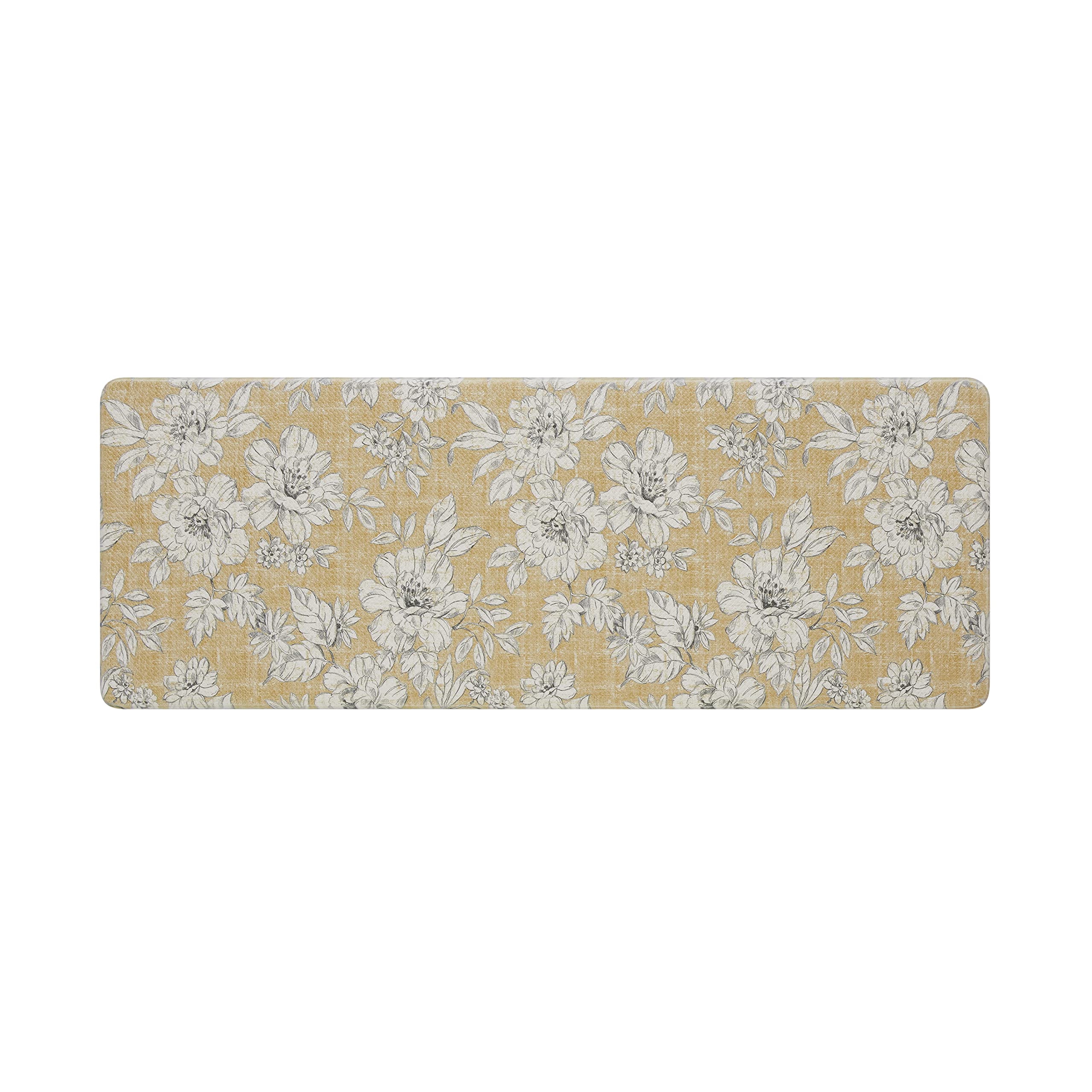 Laura Ashley - Anti-Fatigue Kitchen Mat, Iris Floral Design, Stain, Water & Fade Resistant, Cooking & Standing Relief, Non-Slip Backing, Measures 17.5" x 48", Tawny Yellow Iris