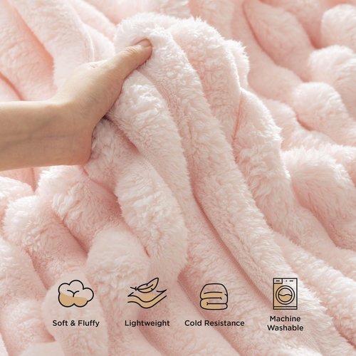 Bedsure Pink Throw Fuzzy Blanket for Couch - 350GSM Super GentleSoft Fluffy Cozy Plush Blankets for Women, Cute Small Fleece Throws for Girls, 50x60 Inches, Wider Striped Design
