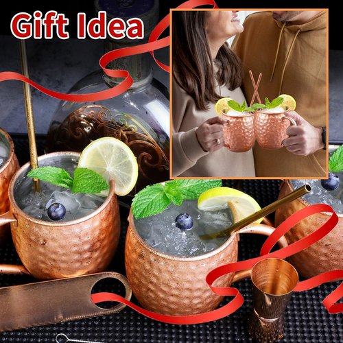LINALL Moscow Mule Copper Mugs- Set of 2 Copper Plated Stainless Steel Mug 18oz, for Chilled Drinks (2 pcs)